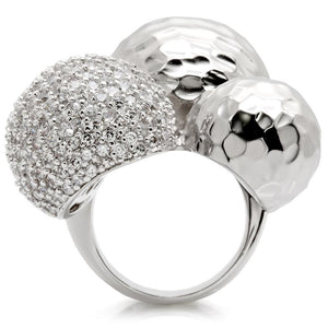 0W121 - Rhodium Brass Ring with AAA Grade CZ  in Clear