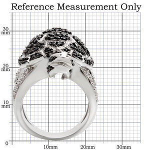 0W005 - Rhodium + Ruthenium Brass Ring with AAA Grade CZ  in Jet