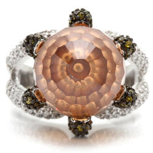 Load image into Gallery viewer, 0W021 - Rhodium + Ruthenium Brass Ring with AAA Grade CZ  in Champagne