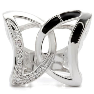 0W050 - Rhodium Brass Ring with AAA Grade CZ  in Clear