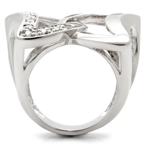 0W050 - Rhodium Brass Ring with AAA Grade CZ  in Clear