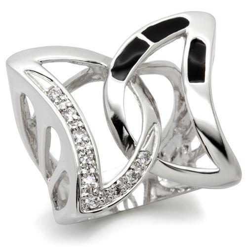 0W050 - Rhodium Brass Ring with AAA Grade CZ  in Clear