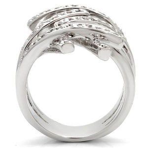 0W061 - Rhodium Brass Ring with AAA Grade CZ  in Clear