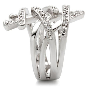 0W061 - Rhodium Brass Ring with AAA Grade CZ  in Clear