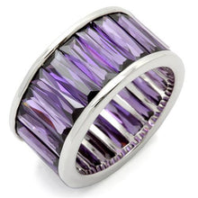 Cargar imagen en el visor de la galería, 0W128 - Rhodium Brass Ring with AAA Grade CZ  in Amethyst