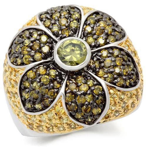 0W154 - Rhodium+Gold+ Ruthenium Brass Ring with AAA Grade CZ  in Multi Color