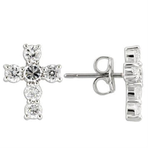 0W155 - Rhodium 925 Sterling Silver Earrings with AAA Grade CZ  in Clear