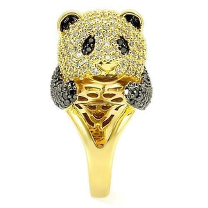 0W182 - Gold+Ruthenium Brass Ring with AAA Grade CZ  in Jet