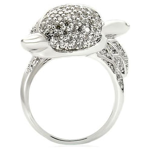 0W185 - Rhodium Brass Ring with AAA Grade CZ  in Clear