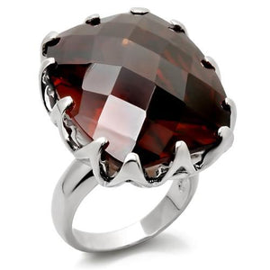 0W198 - Rhodium Brass Ring with AAA Grade CZ  in Smoky Topaz