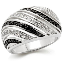 Load image into Gallery viewer, 0W224 - Rhodium + Ruthenium Brass Ring with AAA Grade CZ  in Jet