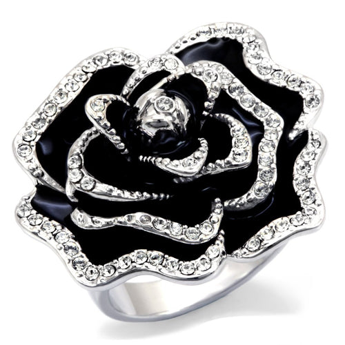 0W252 - Rhodium Brass Ring with Top Grade Crystal  in Clear