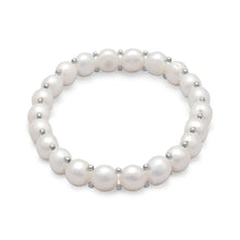 Cargar imagen en el visor de la galería, Cultured Freshwater Button Pearl Stretch Bracelet