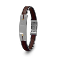 Cargar imagen en el visor de la galería, 8.5&quot; Stainless Steel and Leather Men&#39;s Bracelet with 18 Karat Gold Accents