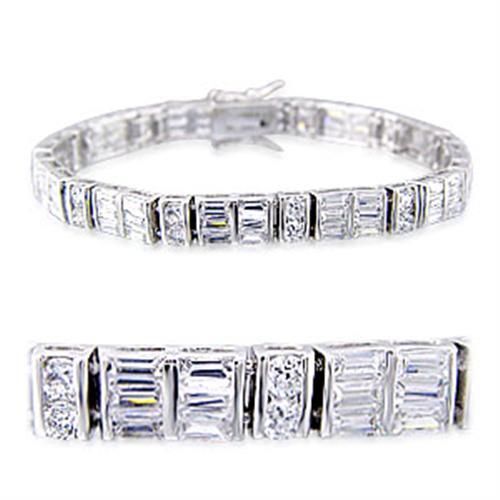 32024 - Rhodium Brass Bracelet with AAA Grade CZ  in Clear