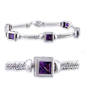 32025 - Rhodium Brass Bracelet with AAA Grade CZ  in Amethyst