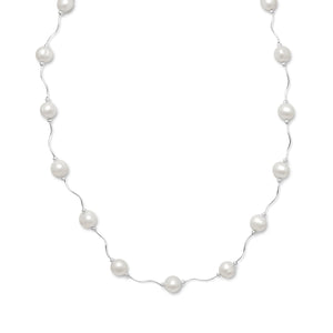 17"+2" Extension Wave Design Necklace with Cultured Freshwater Pearls