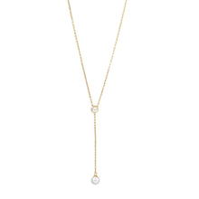 Load image into Gallery viewer, 14 Karat Gold Plated Necklace with CZ and Imitation Pearl Drop