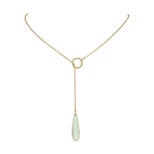 14 Karat Gold Plated Lariat Necklace with Chalcedony Drop