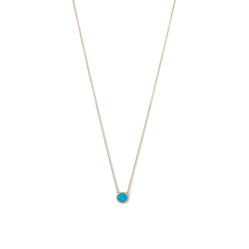 14 Karat Gold Plated Mini Synthetic Blue Opal Necklace