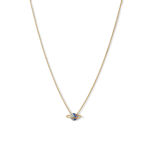 14 Karat Gold Plated Mini CZ Planet Necklace