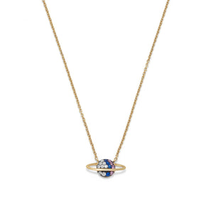 14 Karat Gold Plated Mini CZ Planet Necklace