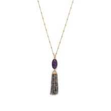 Load image into Gallery viewer, 14 Karat Gold Plated Amethyst and Labradorite Tassel Necklace