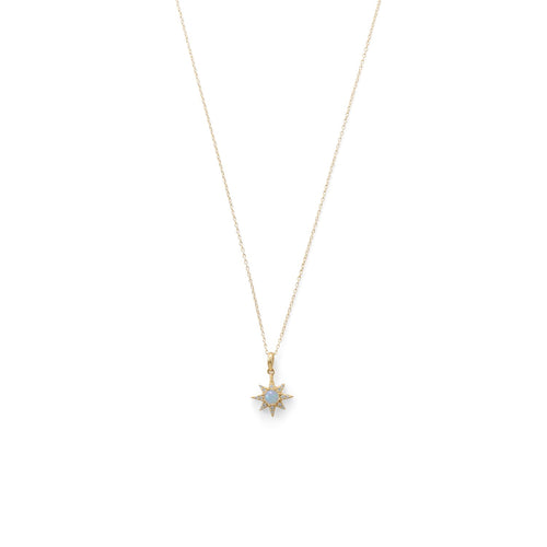 14 Karat Gold Plated CZ Star and Synthetic Opal Necklace