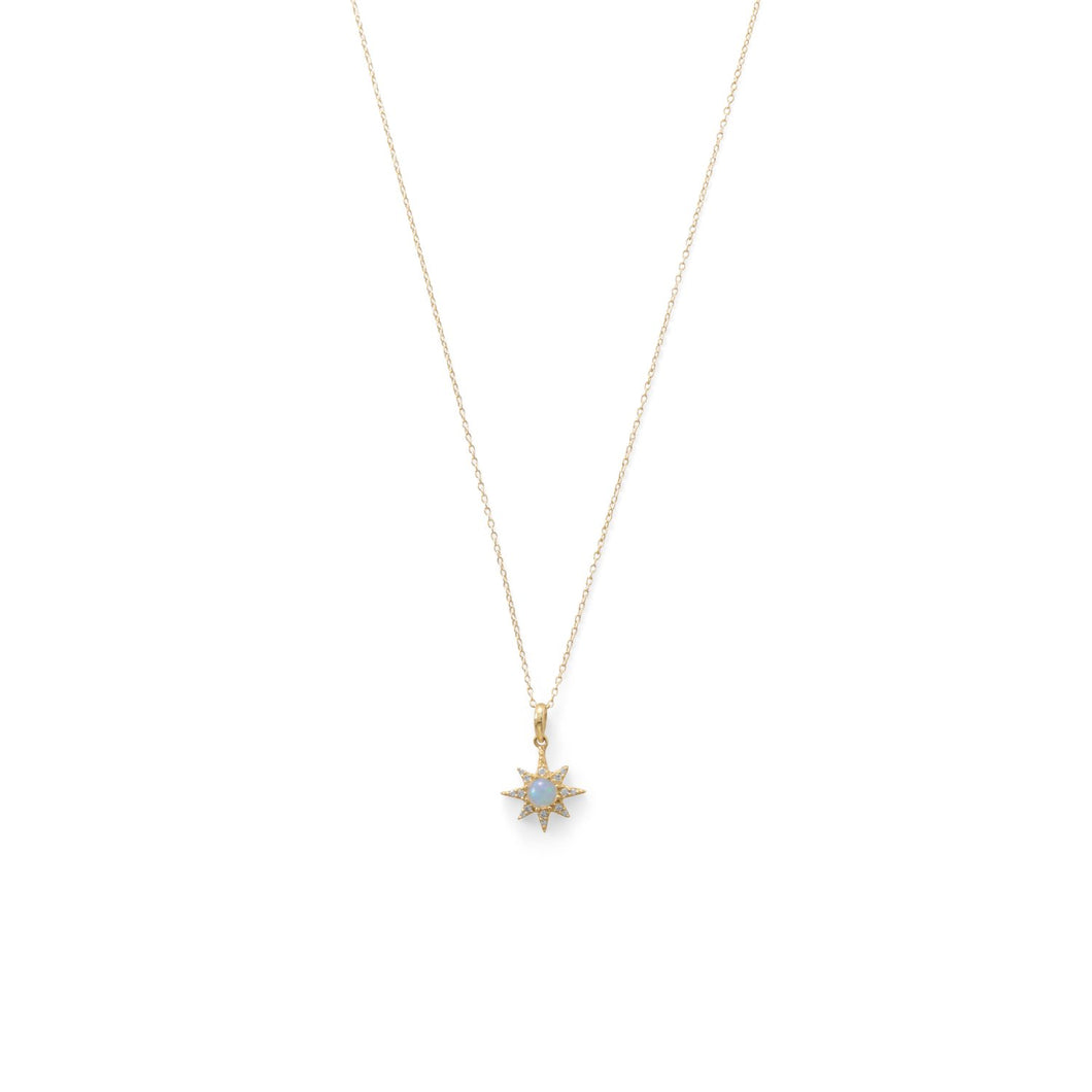 14 Karat Gold Plated CZ Star and Synthetic Opal Necklace