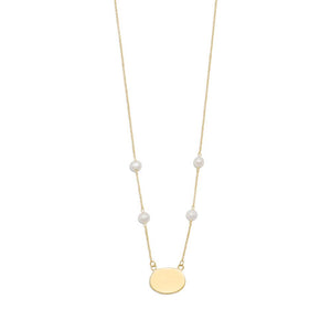 16" Gold Plated Engravable Necklace with White Cultured Freshwater Pearls