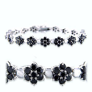 36706 - Rhodium Brass Bracelet with AAA Grade CZ  in Jet