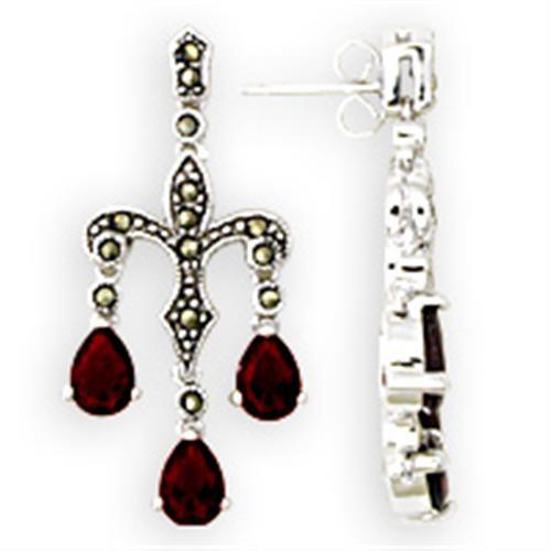 36901 - Antique Tone 925 Sterling Silver Earrings with AAA Grade CZ  in Garnet