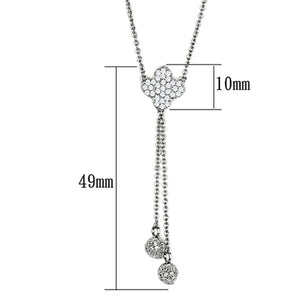 3W427 - Rhodium Brass Necklace with AAA Grade CZ  in Clear