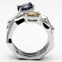 Cargar imagen en el visor de la galería, 3W224 - Rhodium Brass Ring with AAA Grade CZ  in Multi Color