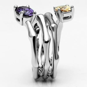 3W224 - Rhodium Brass Ring with AAA Grade CZ  in Multi Color