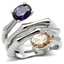 Cargar imagen en el visor de la galería, 3W224 - Rhodium Brass Ring with AAA Grade CZ  in Multi Color