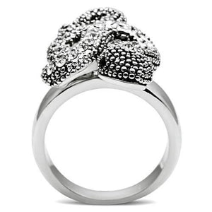 3W236 - Rhodium Brass Ring with Top Grade Crystal  in Jet