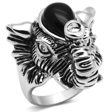 Cargar imagen en el visor de la galería, 3W241 - Rhodium Brass Ring with Synthetic Onyx in Jet