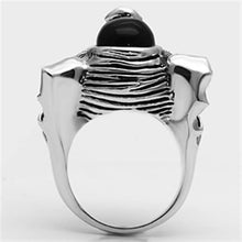 Cargar imagen en el visor de la galería, 3W241 - Rhodium Brass Ring with Synthetic Onyx in Jet