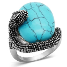 Load image into Gallery viewer, 3W255 - Rhodium Brass Ring with Synthetic Turquoise in Sea Blue