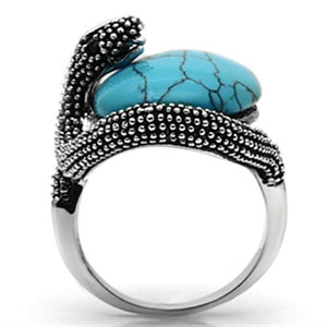 3W255 - Rhodium Brass Ring with Synthetic Turquoise in Sea Blue