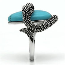 Load image into Gallery viewer, 3W255 - Rhodium Brass Ring with Synthetic Turquoise in Sea Blue