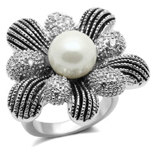 Load image into Gallery viewer, 3W294 - Rhodium Brass Ring with Synthetic Pearl in White