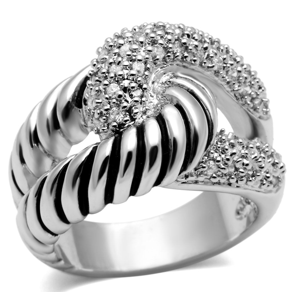 3W298 - Rhodium Brass Ring with AAA Grade CZ  in Clear