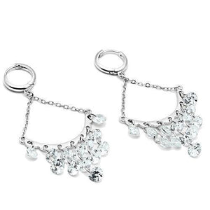 3W300 - Rhodium Brass Earrings with AAA Grade CZ  in Clear