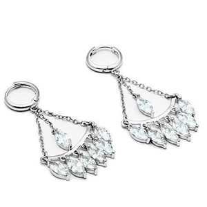 3W301 - Rhodium Brass Earrings with AAA Grade CZ  in Clear