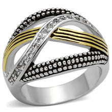 Load image into Gallery viewer, 3W305 - Reverse Two-Tone Brass Ring with AAA Grade CZ  in Clear