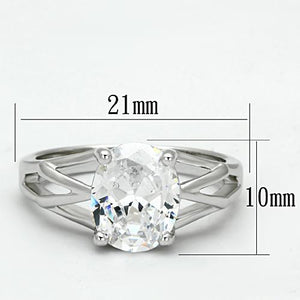 3W308 - Rhodium Brass Ring with AAA Grade CZ  in Clear