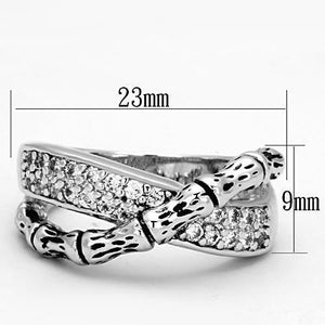 3W320 - Rhodium Brass Ring with AAA Grade CZ  in Clear