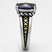 Load image into Gallery viewer, 3W331 - Reverse Two-Tone Brass Ring with AAA Grade CZ  in Amethyst